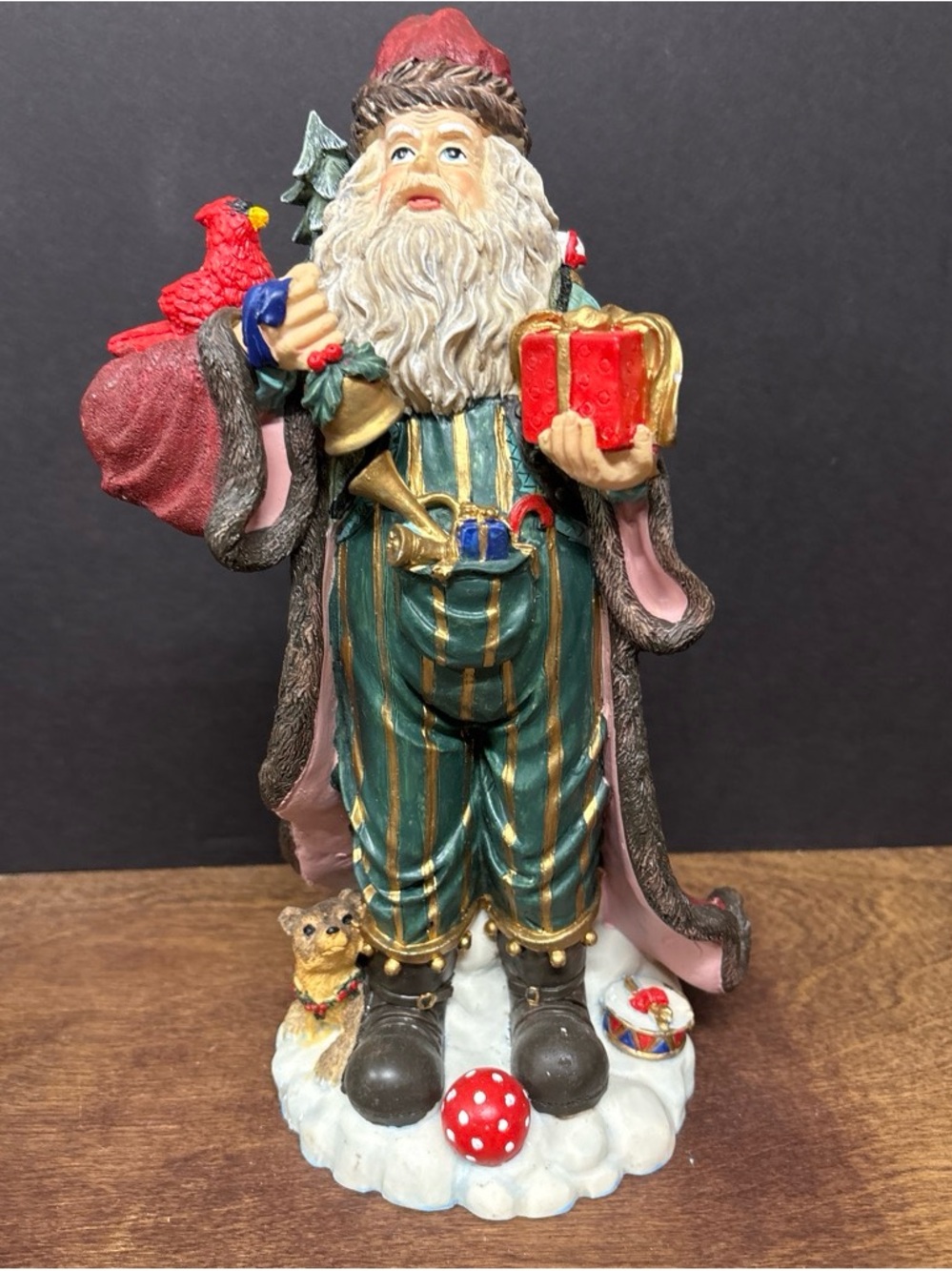 Vintage Holiday Santa Figurine in Green and Red - Decorative Home Holiday Accent